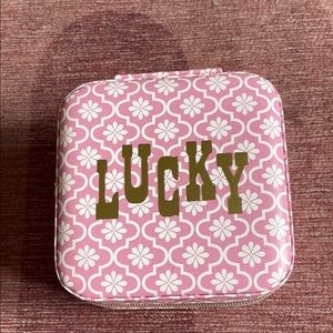 Lucky Pink and White Boho Travel Jewelry Case